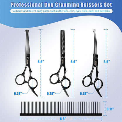 Dog Grooming Scissors Kit with Safety Round Tips, GEMEK Professional 5 in 1 Grooming Scissors for