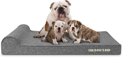 The Dog’s Bed Orthopedic Headrest Dog Bed XL Grey Linen 46x28, Memory Foam, Pain Relief for