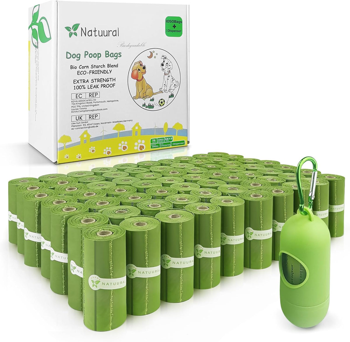Poop Bags for Dogs-1050 Counts, 70 Rolls With a Free Dispensers, Doggie Poop Bags Made of