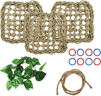 BNOSDM Bird Seagrass Mat, 3 PCS 7.1 x 7.1 Inches Parrot Natural Seagrass Woven Bird Net Hammock
