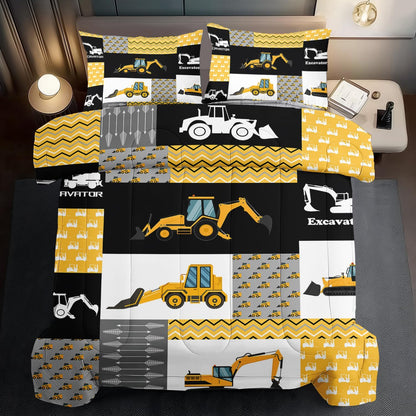 Construction Comforter Set Full Boys,Yellow Full Construction Bedding Set,Engineering Vehicles