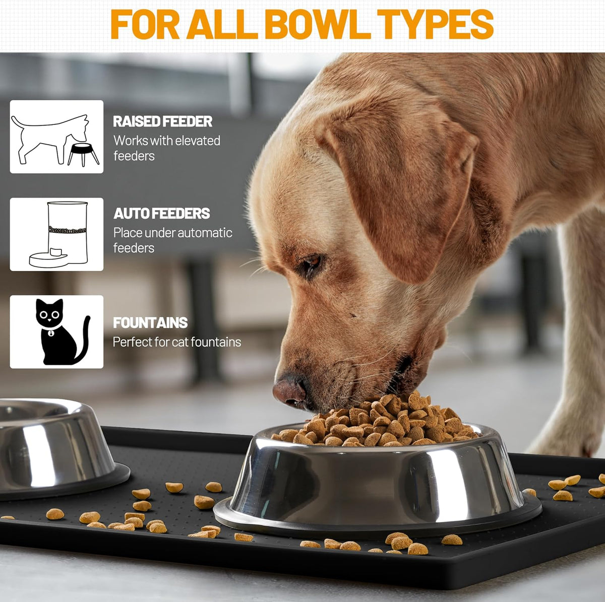 Hubulk Dog Feeding Mat,100% Waterproof Food Grade Silicone Pet Food and Water Bowl