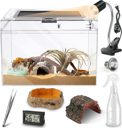 Reptile PC Terrarium,Anti Breakage 12x7x9 inch Insect Amphibians Tank Spider Starter Kits,Top