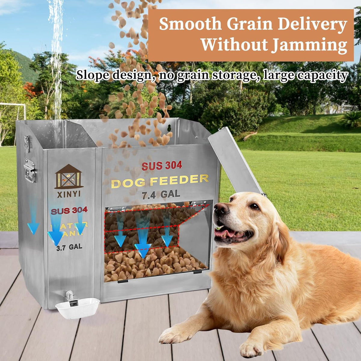 XINYI Automatic Dog Feeder and Waterer 2-in-1,SU304 Stainless Steels 3.7 Gallon Water Tank with 1