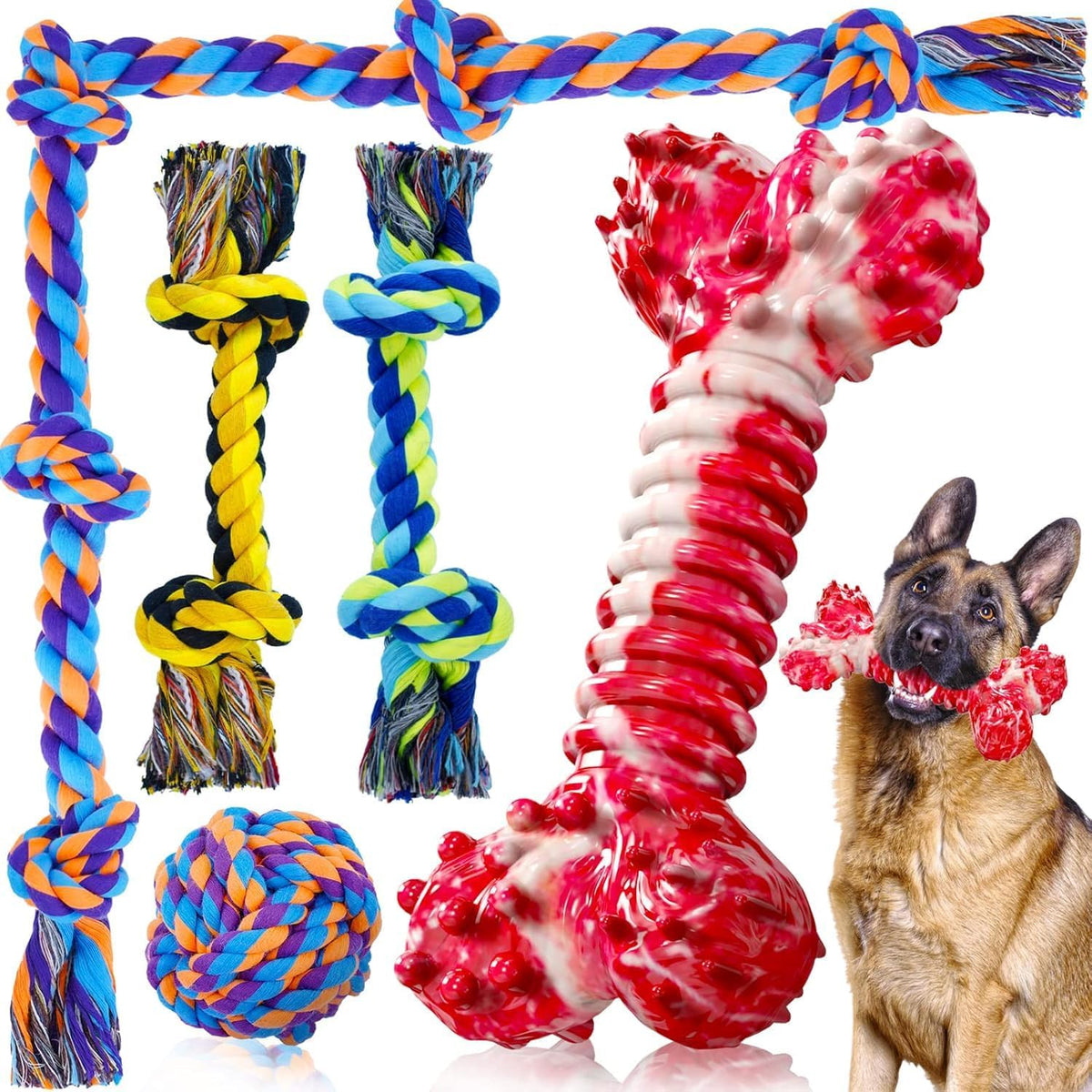 SHARLOVY Dog Chew Toys for Aggressive Chewers, 5 Pack Indestructible Dog Toys for Large Breed