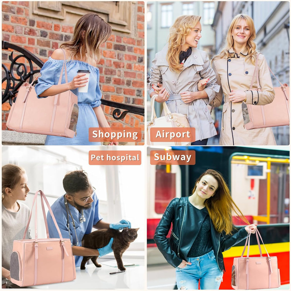 Fashion Dog Purse Pet Carrier Leather Bag for Small Dogs Cats Puppy, Portable Tote Bag Airline
