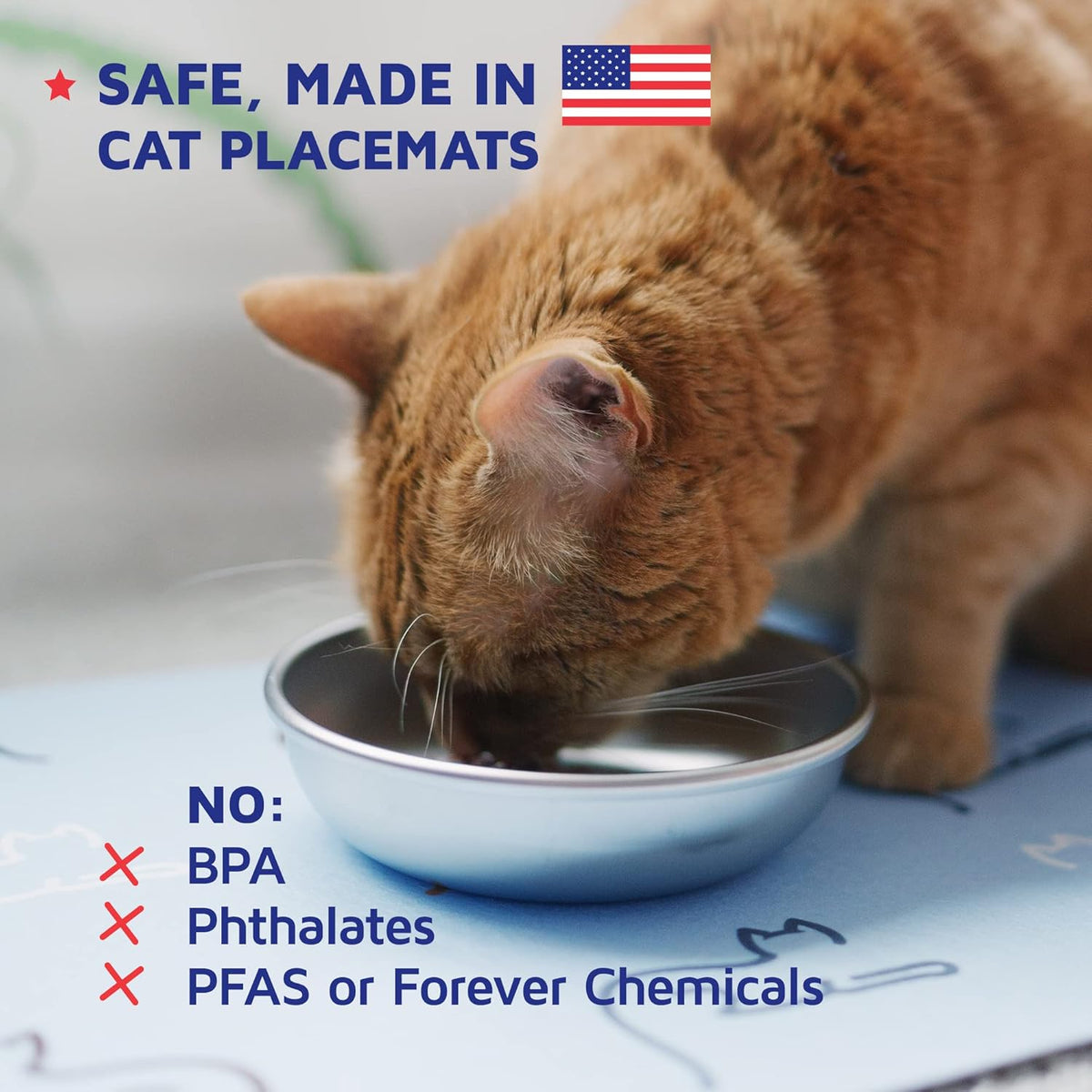Cat Feeding Mat by Americat for Cat Food & Water Bowls – Machine Washable, Waterproof, No-Slip &