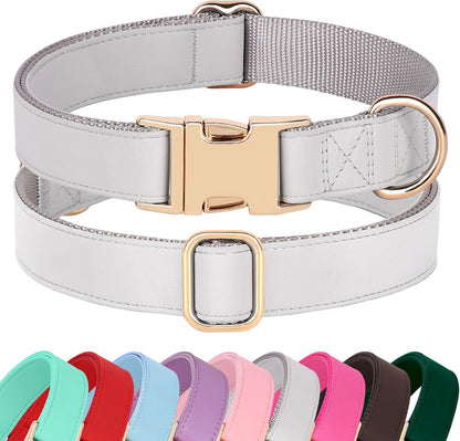 PET ARTIST Soft PU Leather Dog Collar for Small Dogs, Bright & Classic Nylon Padded Durable Dog