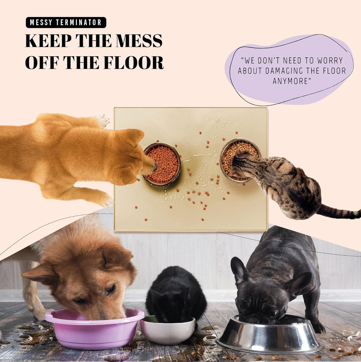 AVERYDAY 32x24'' Silicone Dog Mat for Food and Water, 0.63'' Edge Dog Food Bowl Mats for Floor