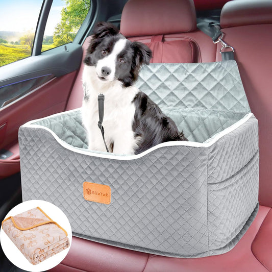Memory Foam Booster Dog Car Seat for Medium Dogs Under 45 LBS, Elevated Pet Car Seat with