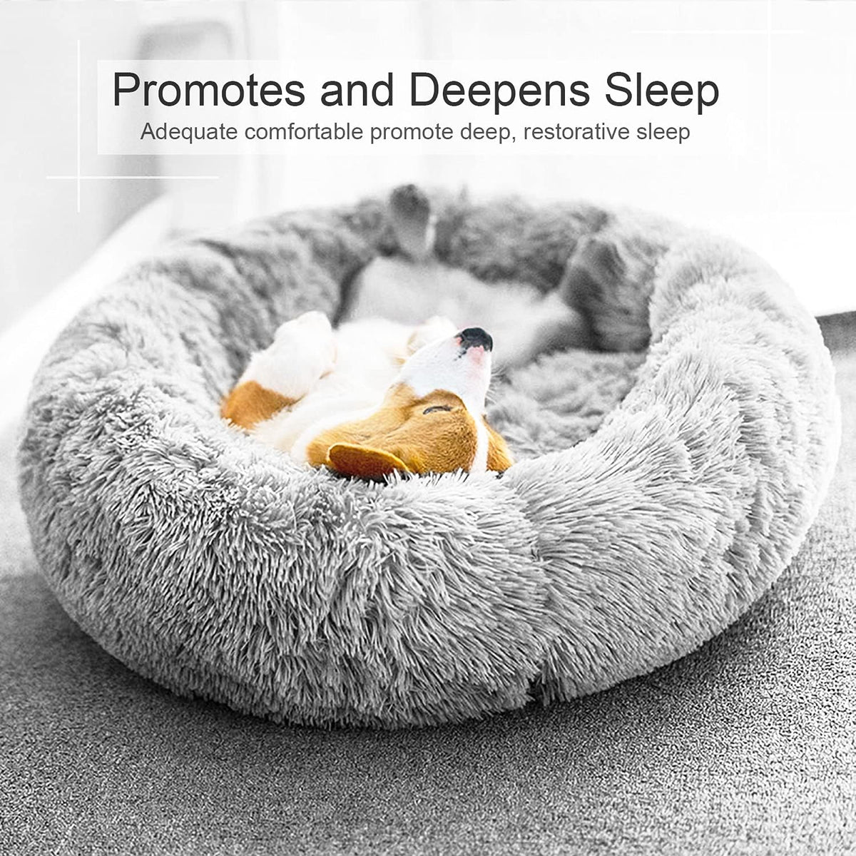 Dog Bed, Cat Calming Bed, Faux Fur Pillow Pet Donut Cuddler Round Plush Bed for Large Medium Small
