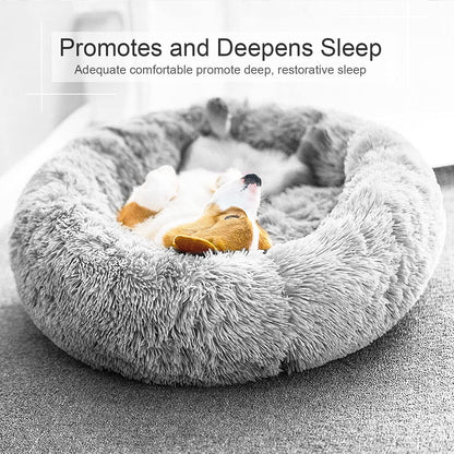 Dog Bed, Cat Calming Bed, Faux Fur Pillow Pet Donut Cuddler Round Plush Bed for Large Medium Small