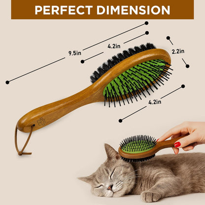 TAKAVU Pin & Bristle Pet Brush for Dogs & Cats - Double Sided Grooming Tool Detangles, Removes