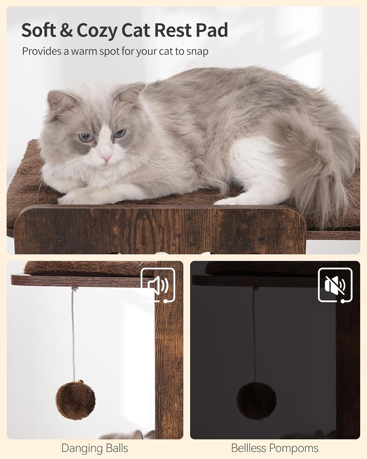 FourFurPets Modern Cat Tree, 58-Inch Cat Tower for Large Cats, Maine Coon Cat Tree with Scratching