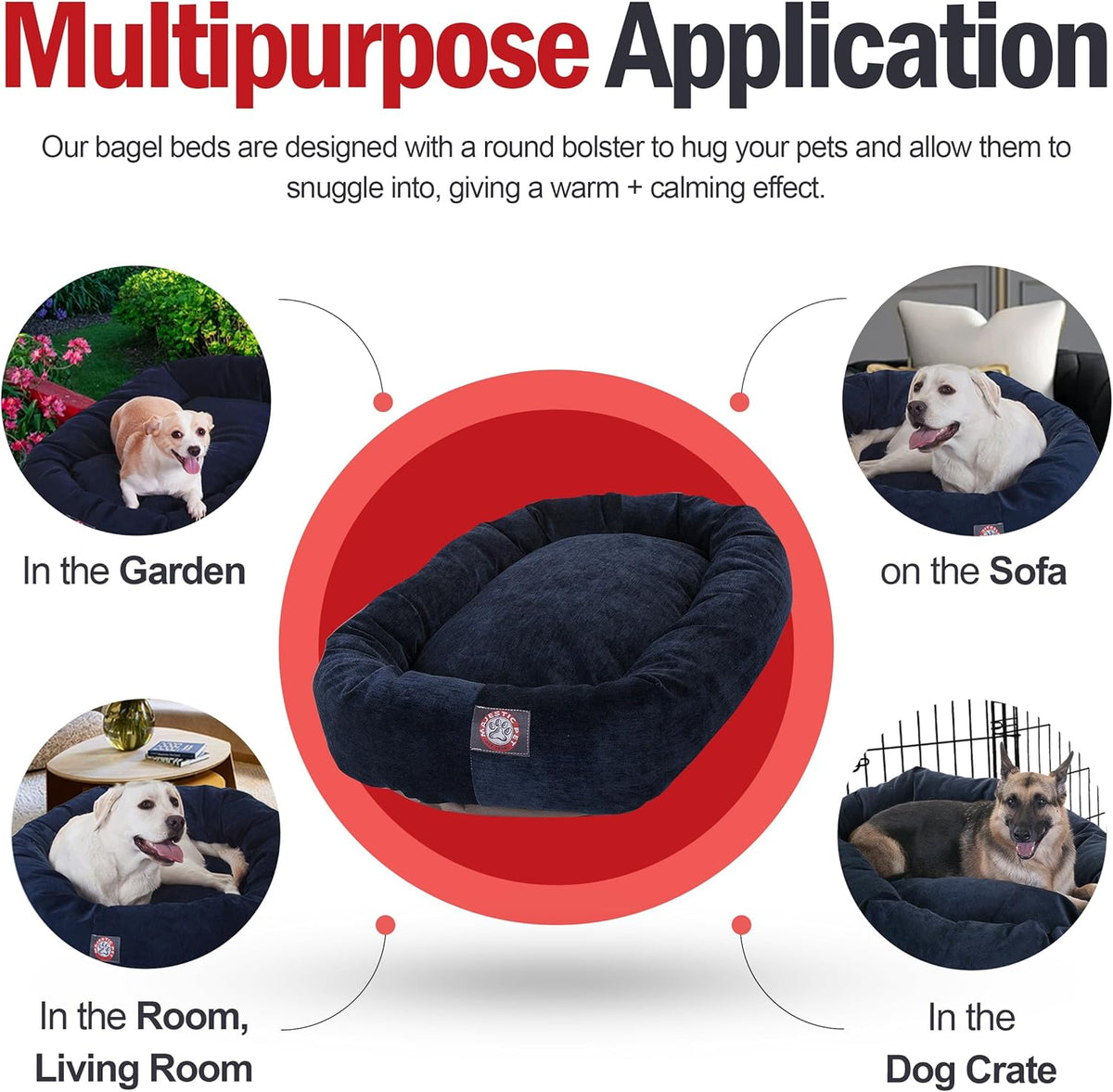 Majestic Pet 32 Inch Micro Velvet Calming Dog Bed Washable 32x23x7 (inch) – Cozy Soft Round Donut
