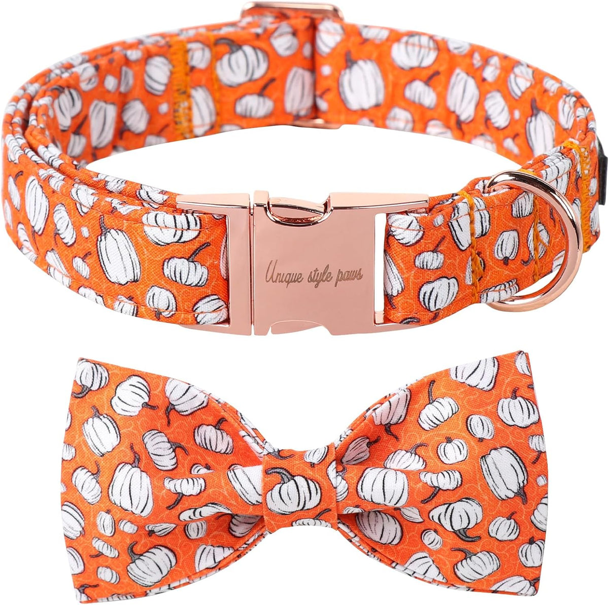 Unique Style Paws Halloween Day Dog Collar with Bow Line Pumpkin Cotton Dog Collars for Small