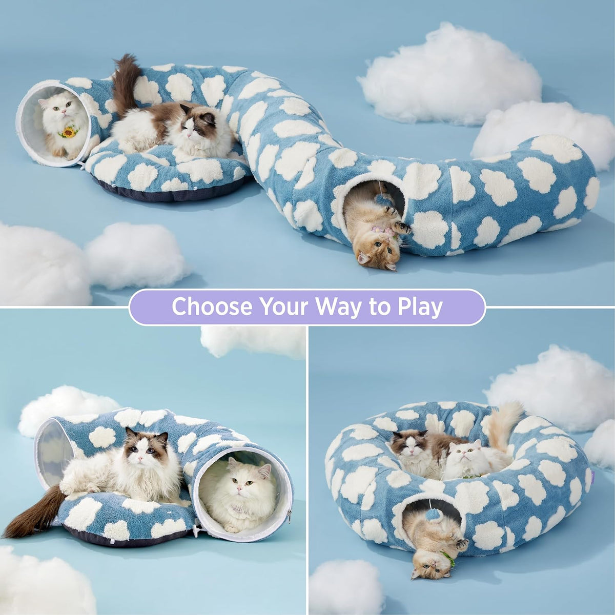 Lesure Large Cat Tunnel Bed - Cute Donut Bed for Indoor Cats with Washable Circle Cushion, Round