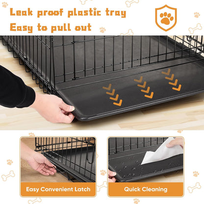 DUMOS Dog Crate, 42 Inch Large Double Door Dog Cage with Divider Panel and Plastic Leak-Proof Pan