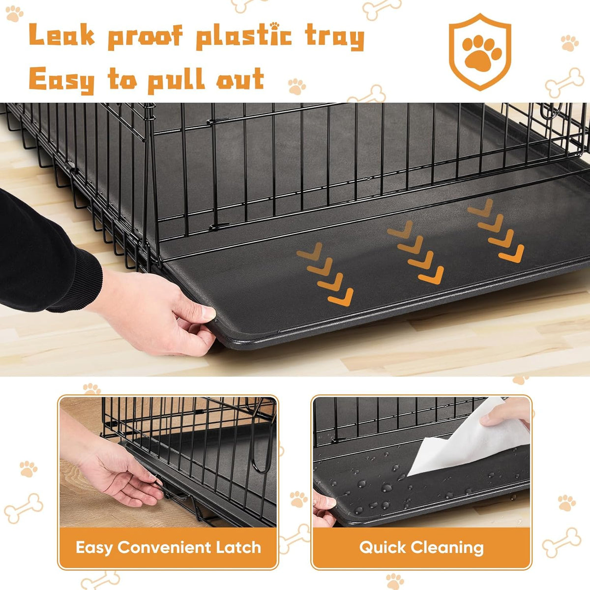 DUMOS Dog Crate, 36 Inch Medium Double Door Dog Cage with Divider Panel and Plastic Leak-Proof Pan