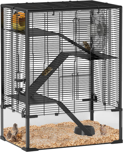 PawHut Large Hamster Cage with Deep Tempered Glass Bottom, 4 Tiers Hamster Tank with Running Wheel