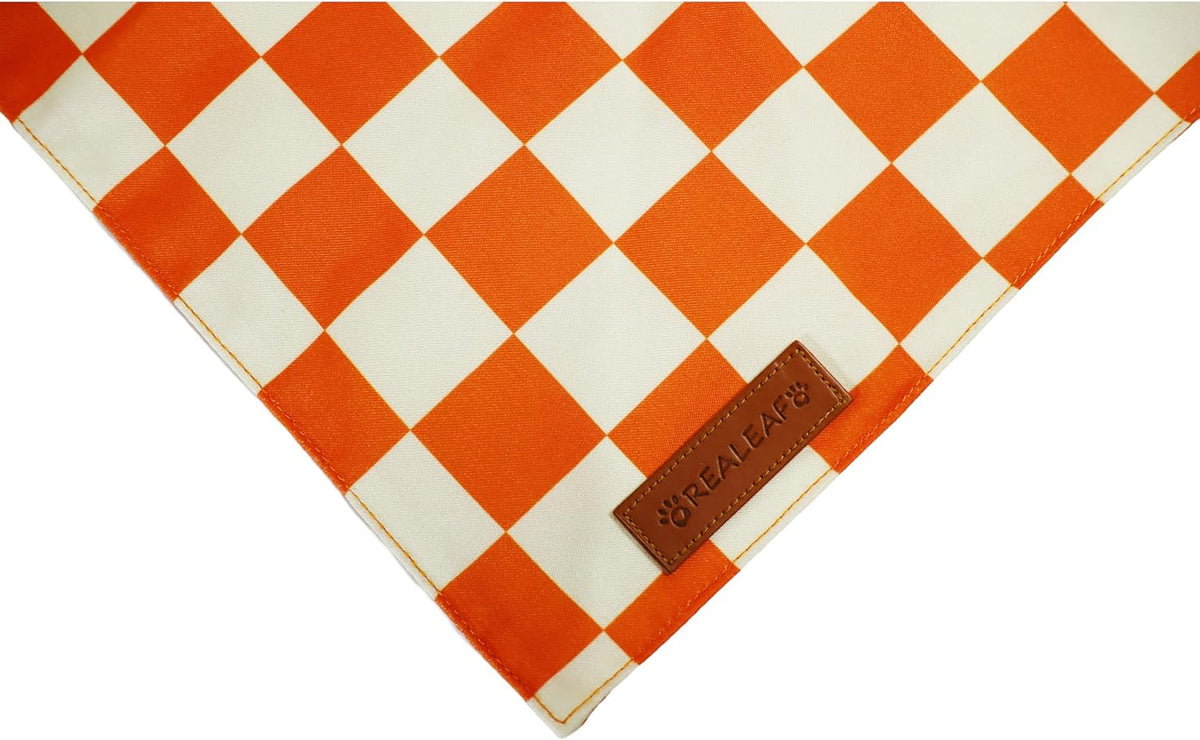 Realeaf Thanksgiving Fall Dog Bandanas 2 Pack, Orange Plaid Pumpkin Pet Scarf for Boy and Girl