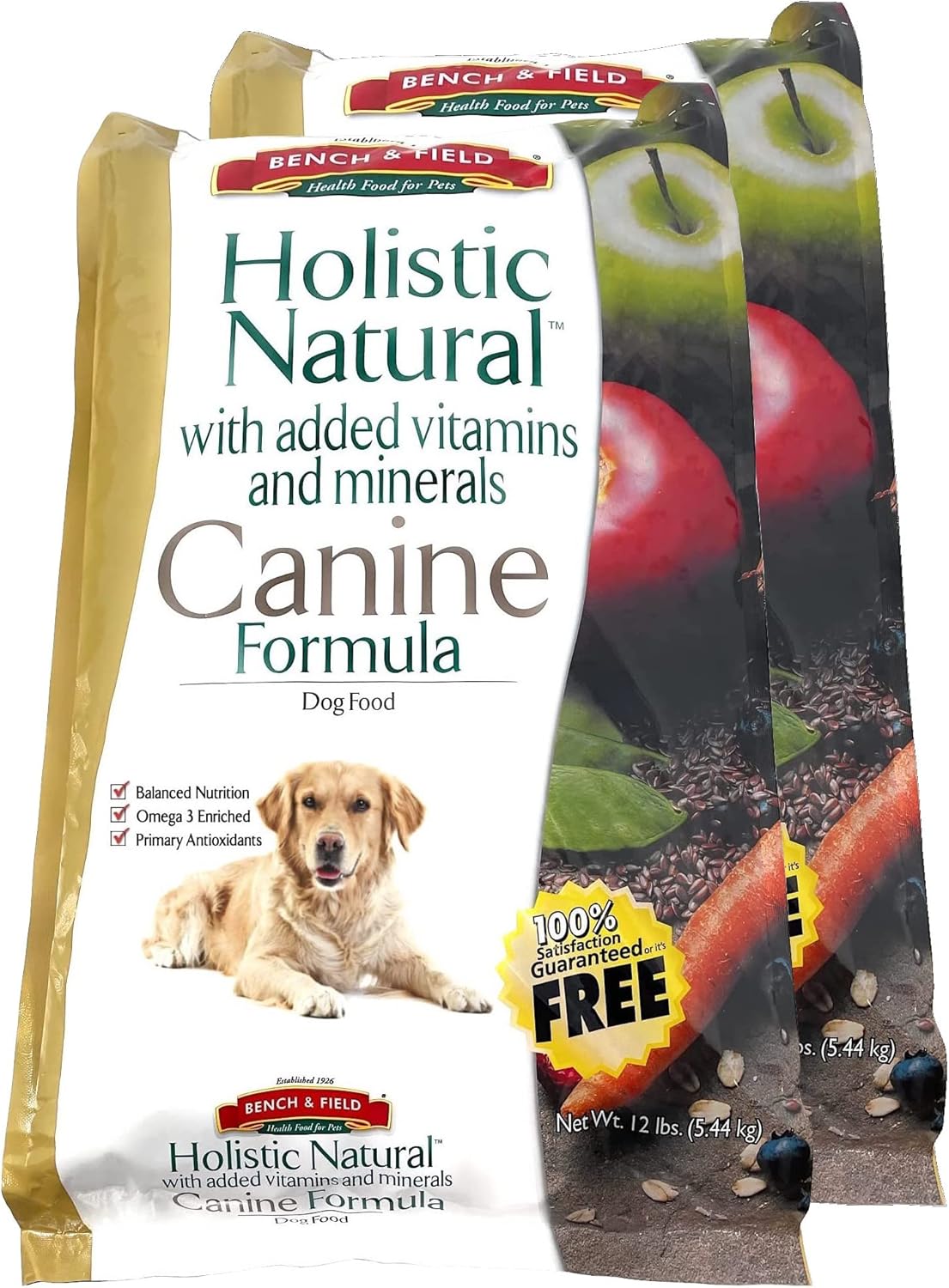 Bench & Field Holistic Natural Adult Dry Dog Food, Chicken Meal and Brown Rice Recipe 12 lb Bag
