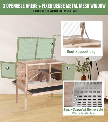 GUTINNEEN Guinea Pig Cage Rabbit Cage Indoor with Chew-Proof Edges, Clean Deep Tray, Leakproof PVC