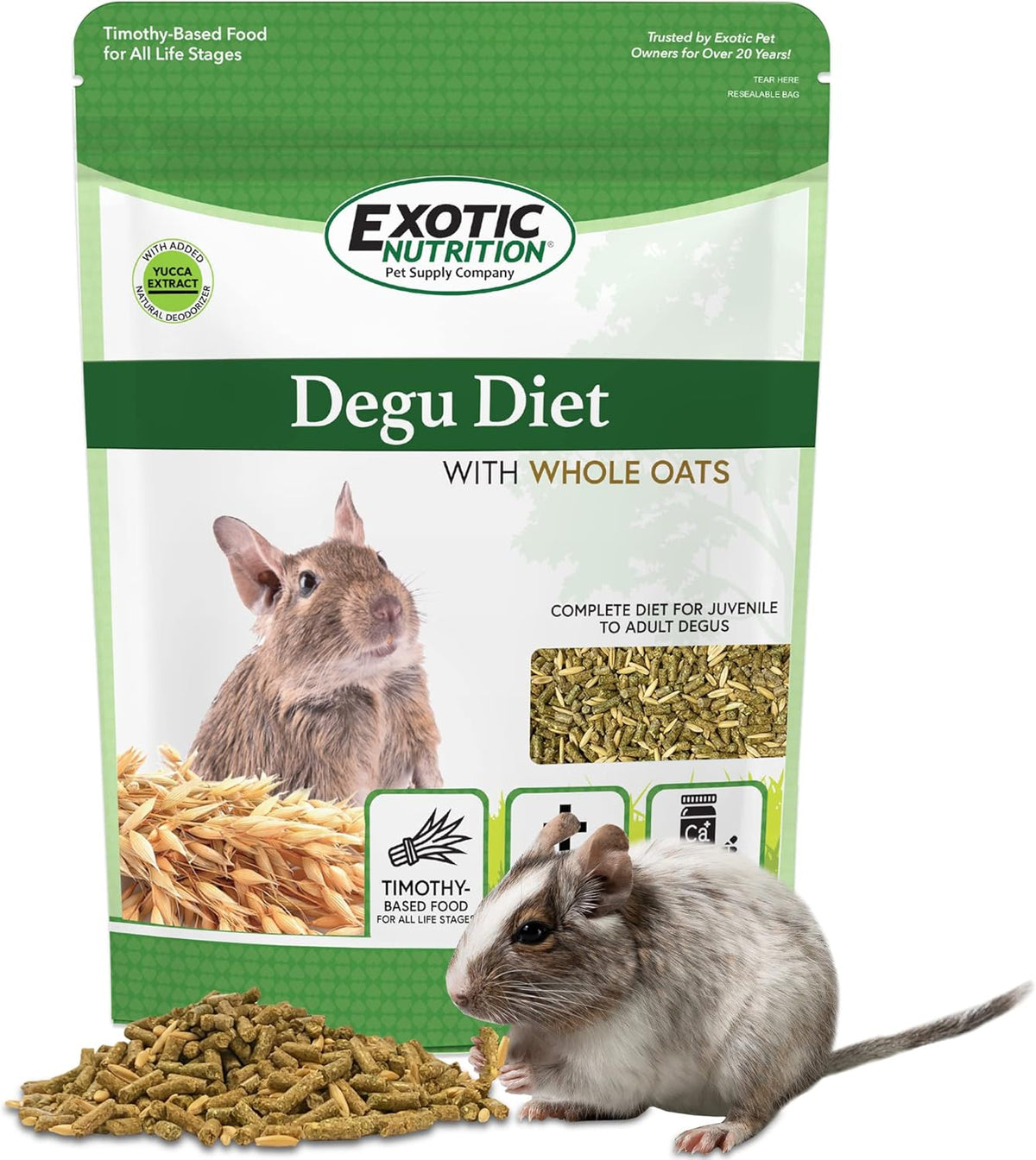 Exotic Nutrition Degu Diet (2.5lb) - Nutritionally Complete Healthy Pellet Diet with Whole Oats