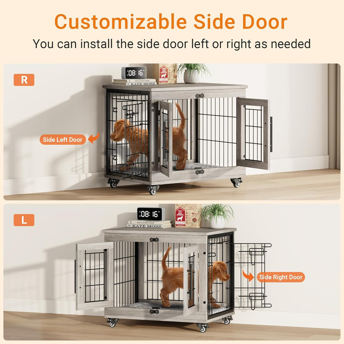 Lulive Small Dog Crate Furniture, Dog Kennel Indoor Double Doors Wooden Dog Cage, 27.1'' Heavy Duty
