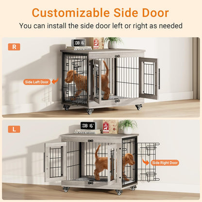 Lulive Small Dog Crate Furniture, Dog Kennel Indoor Double Doors Wooden Dog Cage, 27.1'' Heavy Duty