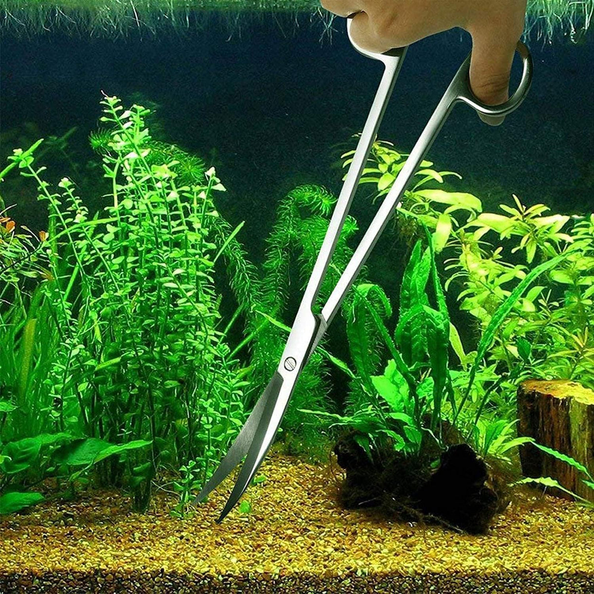 15in Aquascaping Tools, 4 in 1 Long Aquarium Tweezers Scissors Spatula, Stainless Steel Aquatic