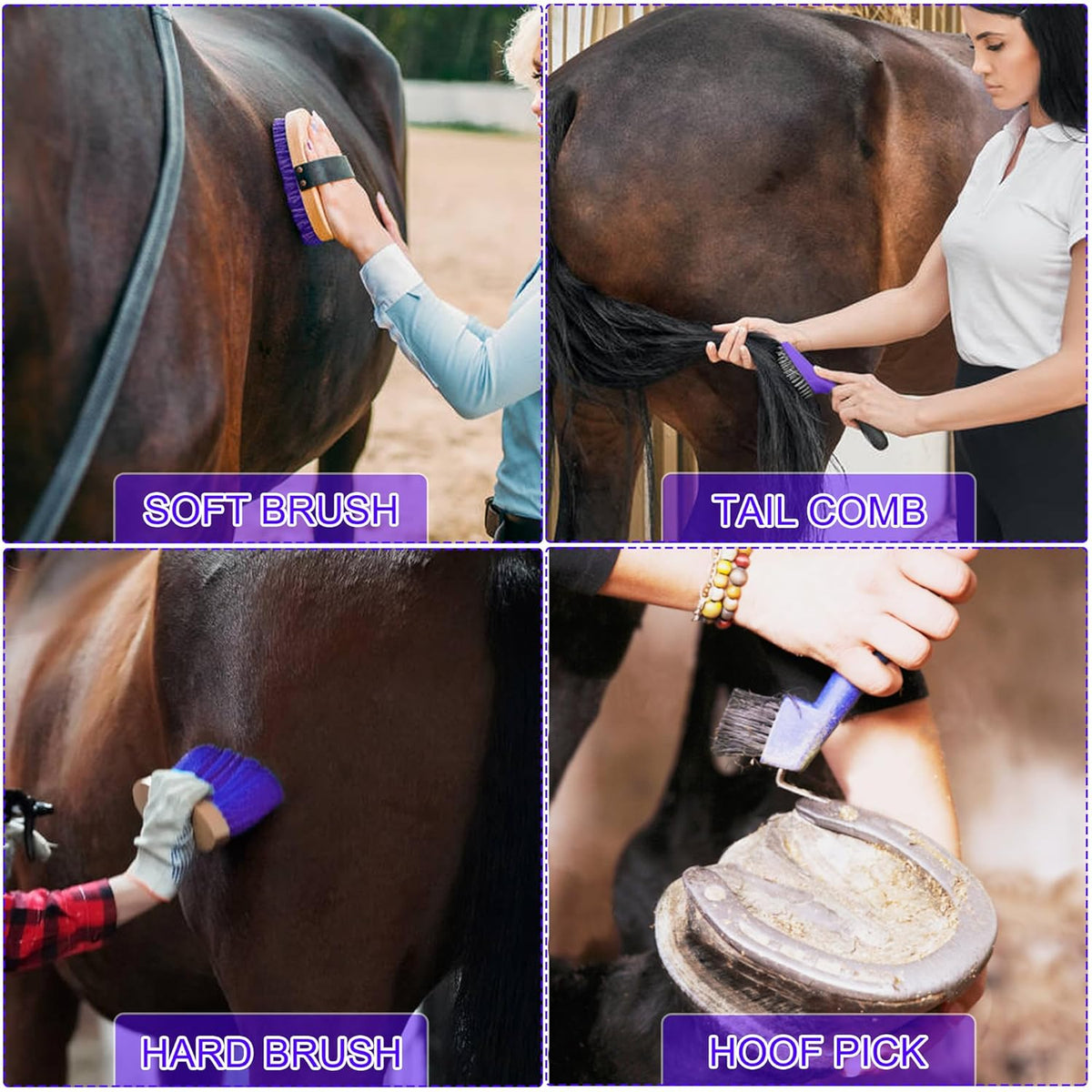 Horse Grooming Kit - 11 Piece Bathing Supplies with Organize Bag, Full Body Kit Including Sweat
