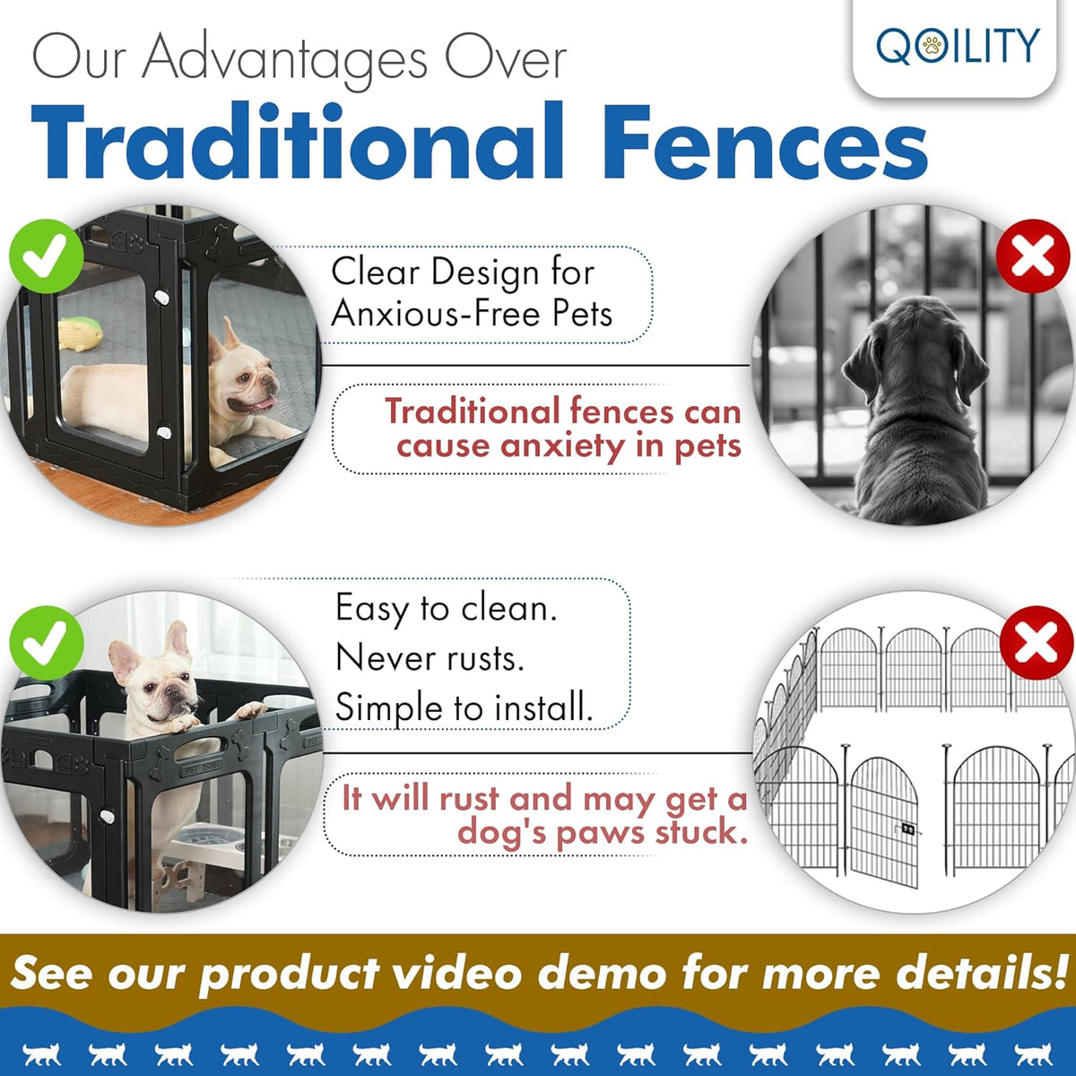 Clear Acrylic Dog Playpen Indoor, Effectively Relieves Indoor Pet Anxiety, 56" x 56" x 23.6"H
