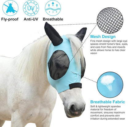 Stretchy Horse Fly Mask for Horses, Soft Lycra Equine Mesh Mask, Elasticity Horse Face Covering