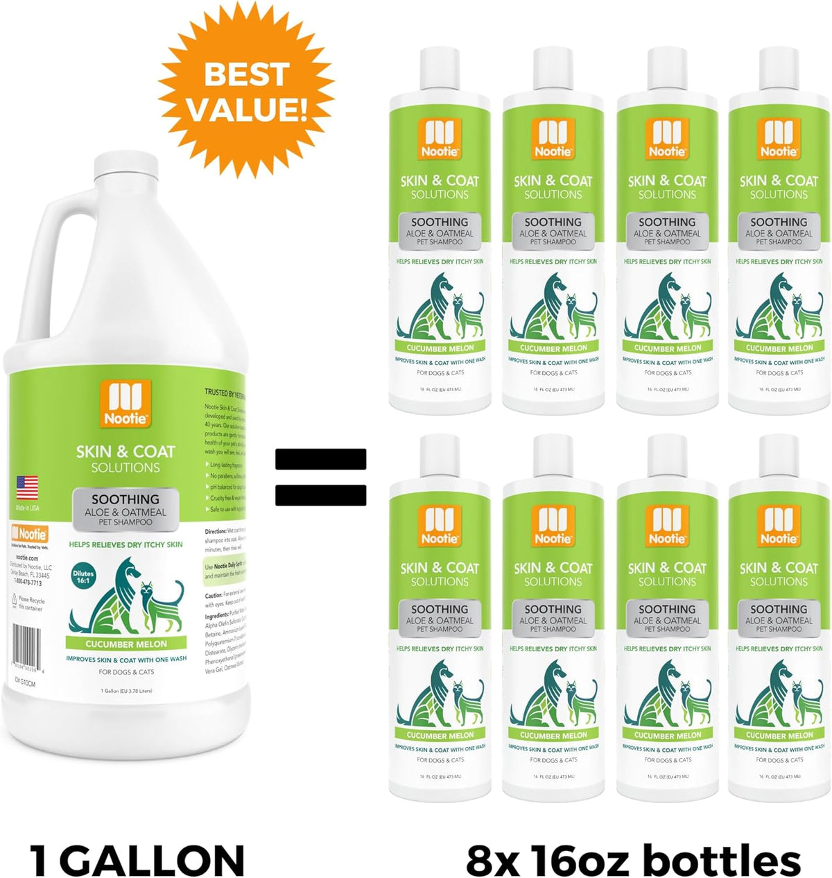 Nootie Aloe&Oatmeal Pet Shampoo for Sensitive Skin-Long lasting Cucumber Melon Shampoo-Helps
