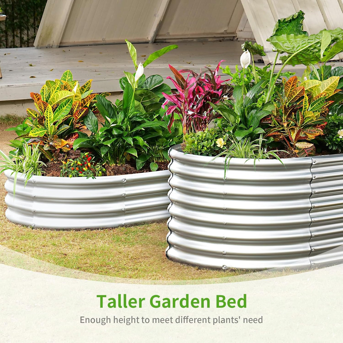 Land Guard 6x3x1.5ft Galvanized Raised Garden Bed Kit, Metal Planter Boxes Outdoor, Oval Metal