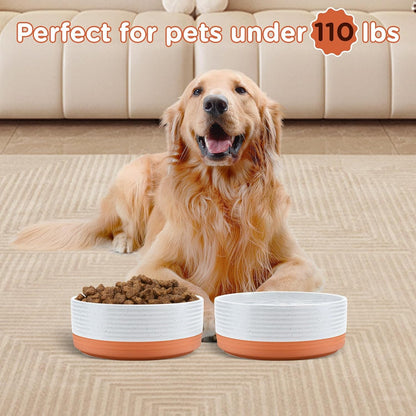 SPUNKYJUNKY Ceramic Dog Bowls 2 Pack, 8.3'' Dog Food Water Double Feeding Bowls Non-Slip for Large