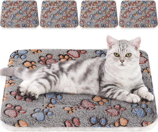 4 Pack Ultra Soft Dog Cat Bed Mat with Cute Prints Reversible Fleece Dog Crate Kennel Pad Cozy