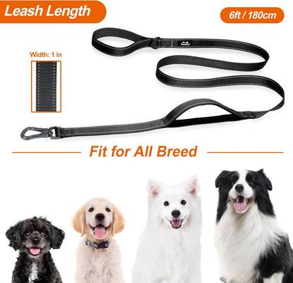 TwoEar 6FT 1IN Strong Black Dog Leash with 2 Padded Handles, Traffic Handle Extra Control