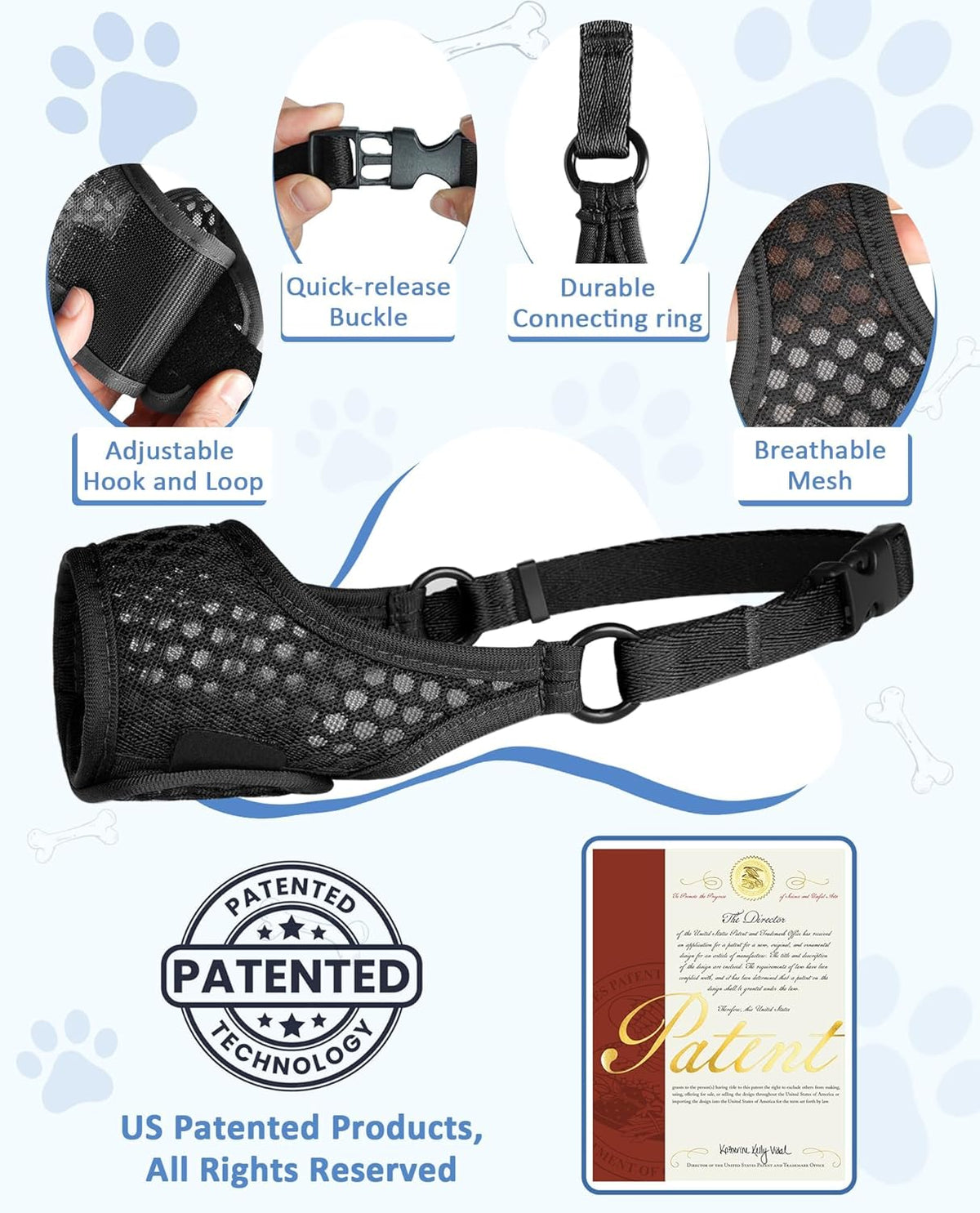 LUCKYPAW Dog Muzzle, Soft Muzzles for Large Medium Small Dogs to Prevent Biting Chewing with Ring