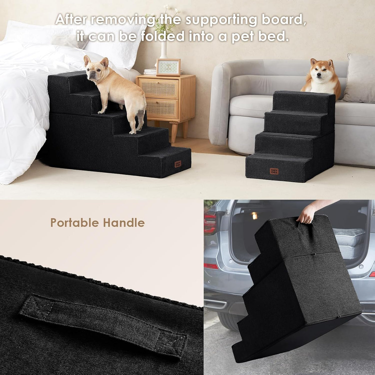 EHEYCIGA Dog Stairs for High Bed 25" H, 5-Step Extra Wide Dog Steps for Bed, Pet Steps for Small