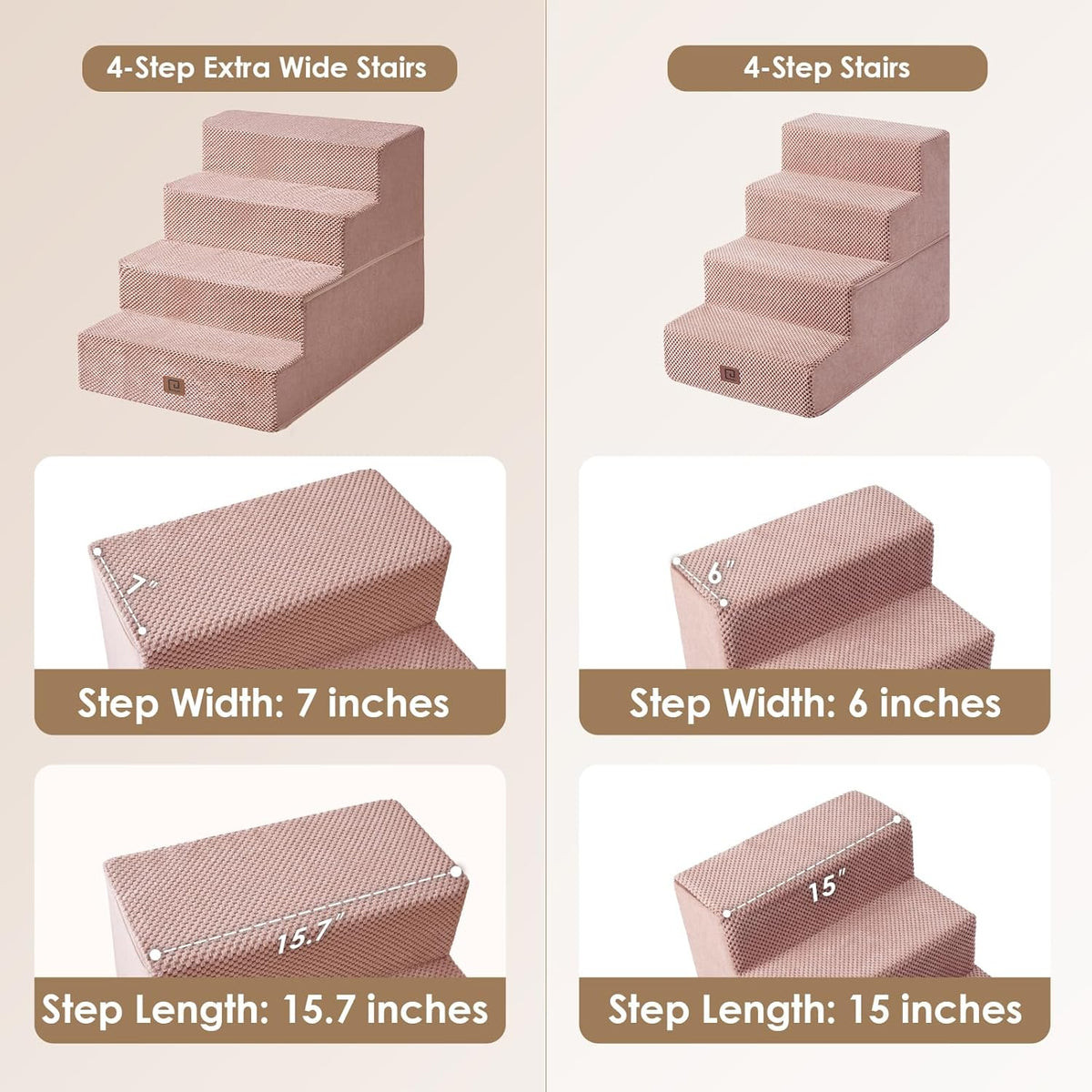 EHEYCIGA Dog Stairs for Bed 20" H, 4-Step Extra Wide Dog Steps for High Bed, Pet Steps for Small