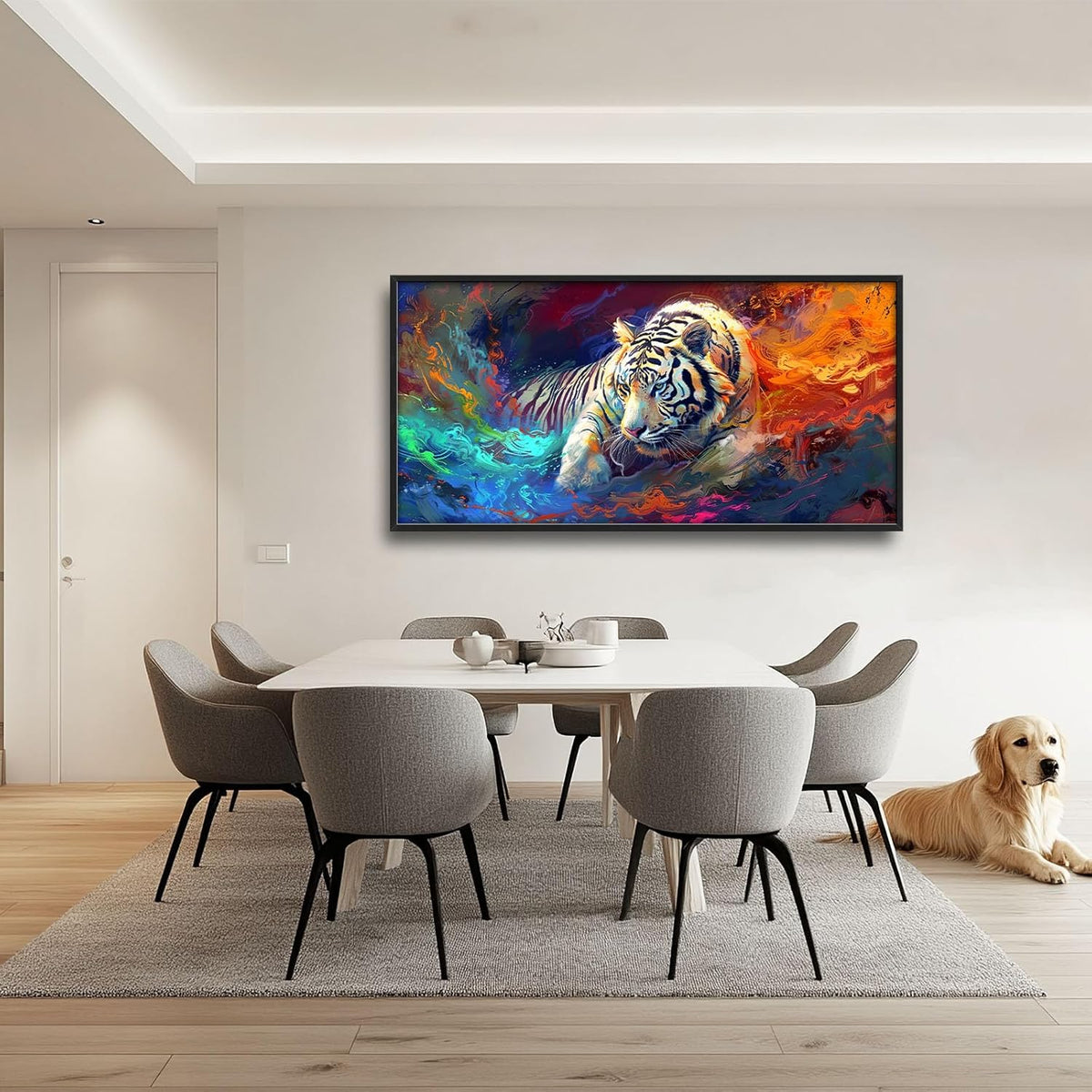 Quorin White Tiger Large Wall Art Abstract Colorful Tiger Animal Pictures Wall Decor Canvas Print