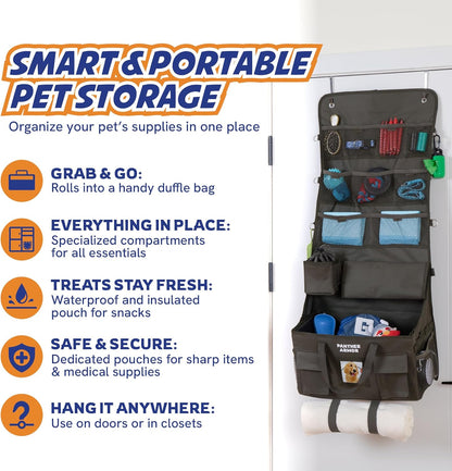 Panther Armor Dog Travel Bag Hanging Dog Organizer & Pet Storage Tote Bag for Supplies | Waterproof