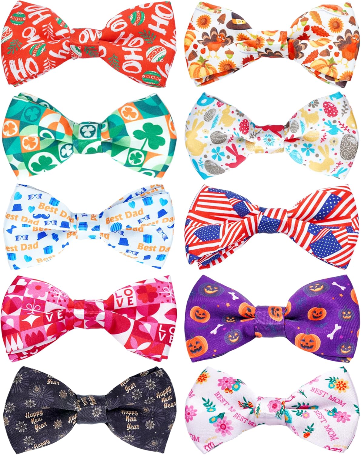 PET SHOW 10 Pack Holiday Small Dog Bow Ties Sliding Collar Attachments Puppy Cats Festival Patterns