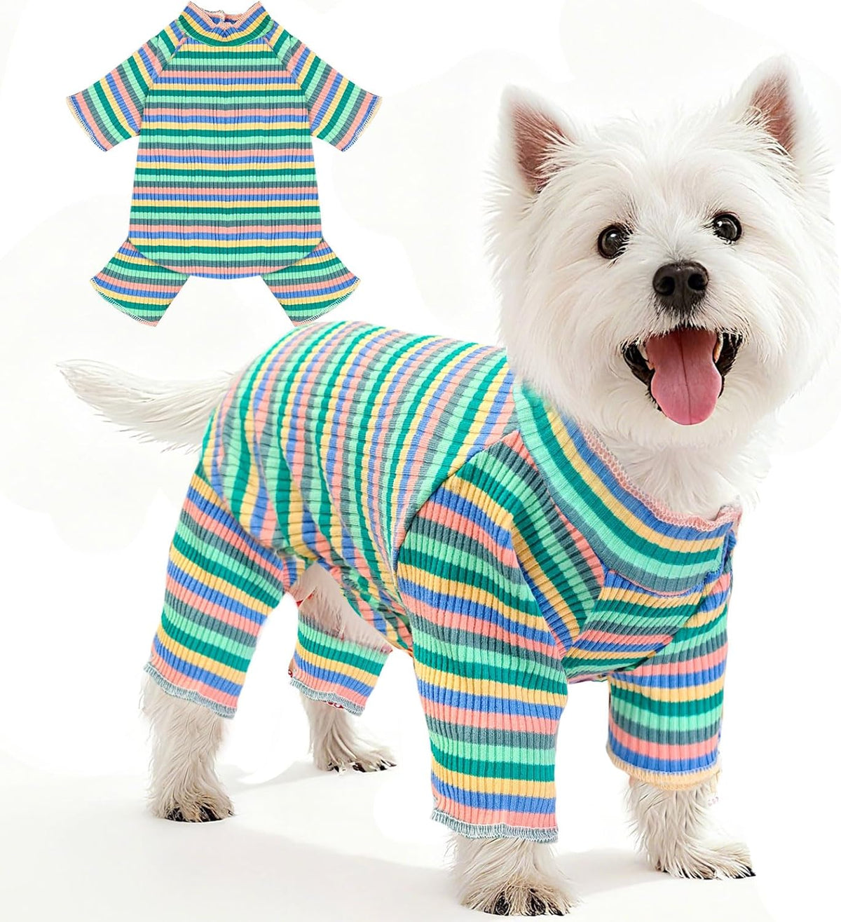BAEJMJK Striped Dog Pajamas Stretchy Cute Four-Legged Boy Girl Dog Clothes with Sleeves Comfortable