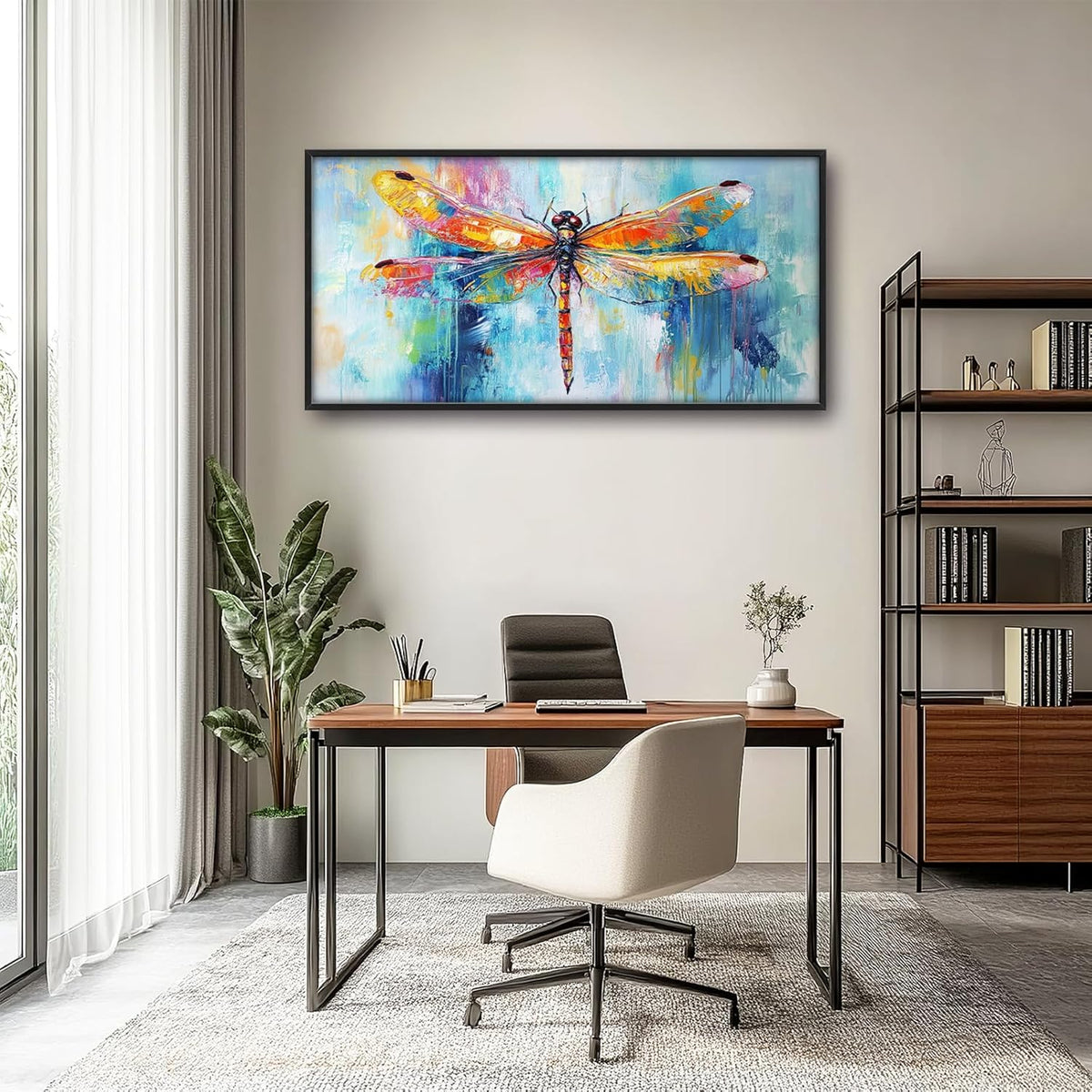 Extra Large Abstract Dragonfly Framed Wall Art for Living Room,Oversized Colorful Dragonfly
