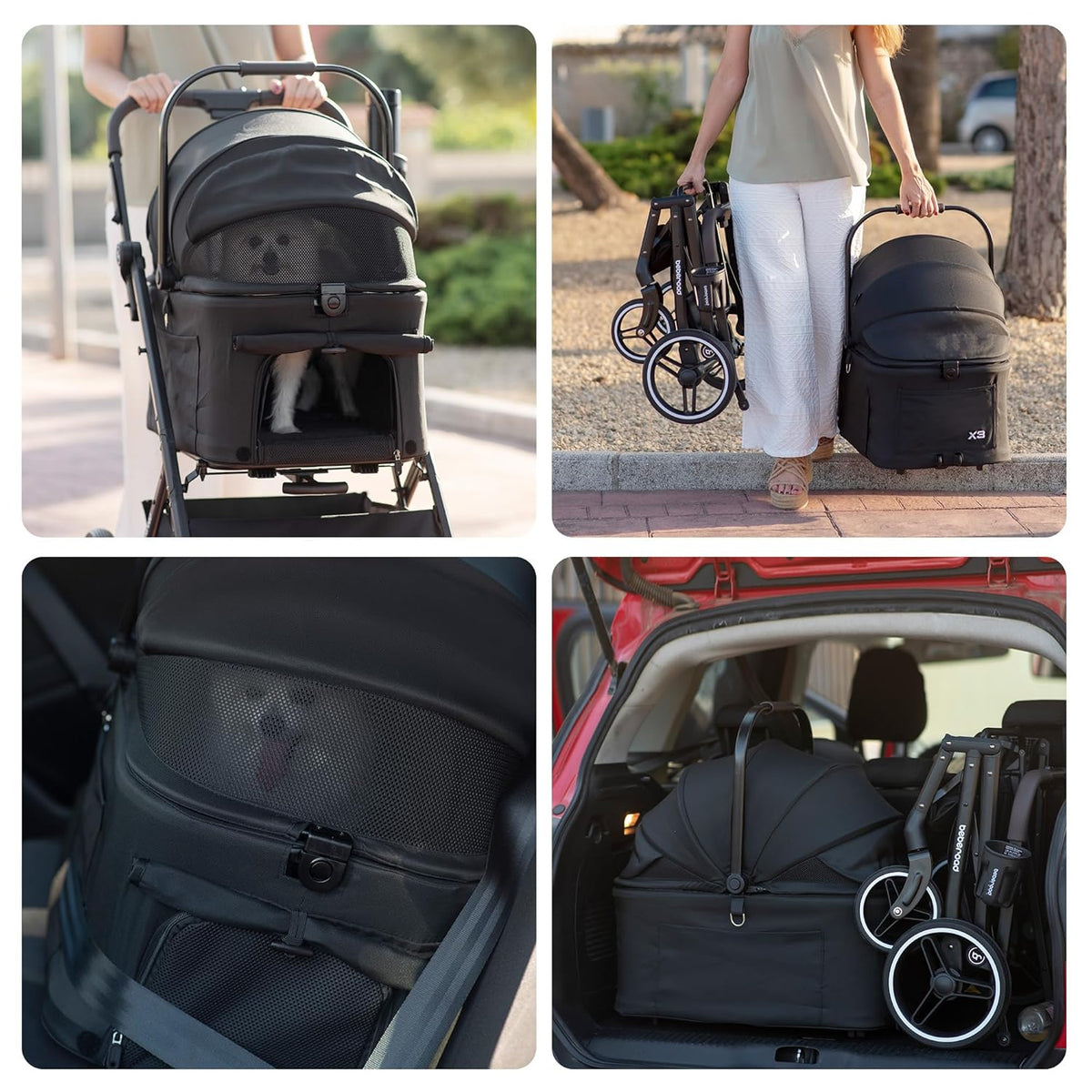 X3 2 in 1 Pet Stroller for Medium or Two Small Dogs & Cats 4 Wheels Lightweight Foldable Carrier