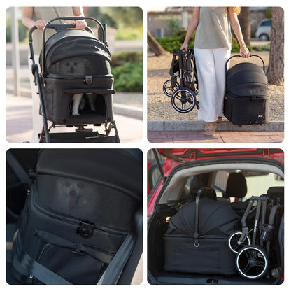 X3 2 in 1 Pet Stroller for Medium or Two Small Dogs & Cats 4 Wheels Lightweight Foldable Carrier