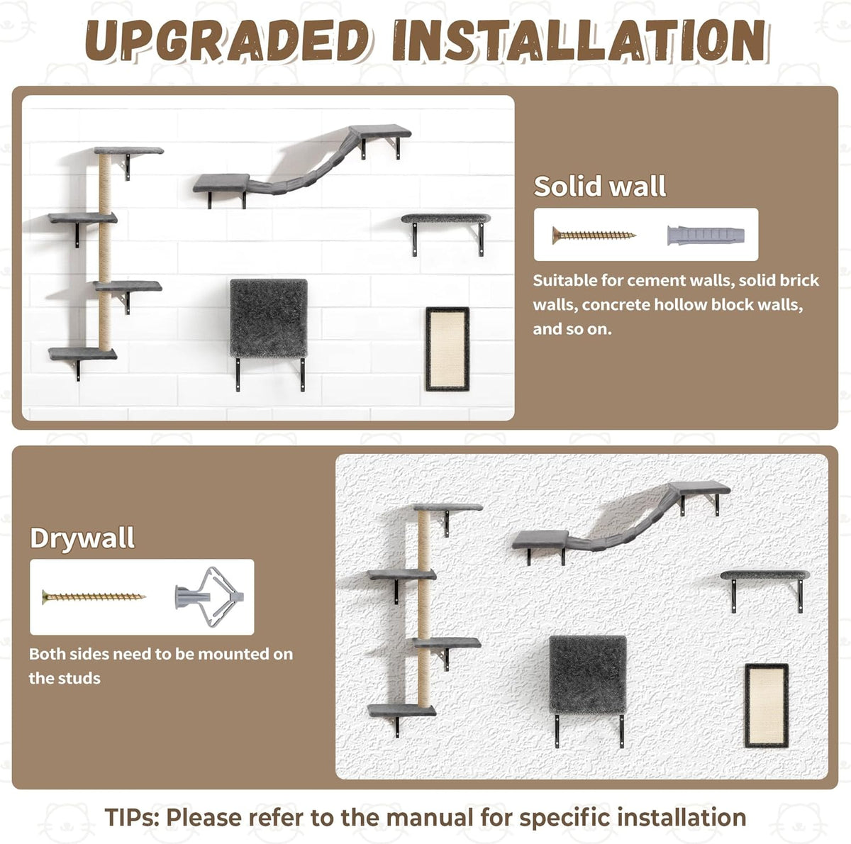 COZIWOW Wall Mounted Cat Furniture, Cat Wall Shelves and Perches, Floating Cat Shelves for Wall Set